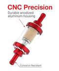 Five Sixteenth Inch Beefy Inline Gas Filter With Reusable Aluminum Body And Clear Glass For Small Engines Motorcycles ATVs