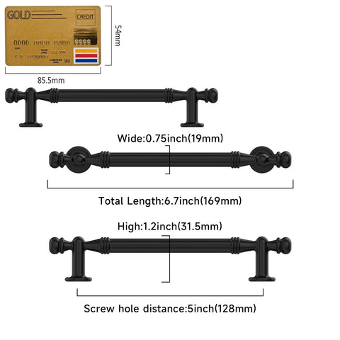 10 Pack Matte Black Cabinet Pulls 5 Inch 128mm center to center drawer handles dimensions diagram ZH0083
