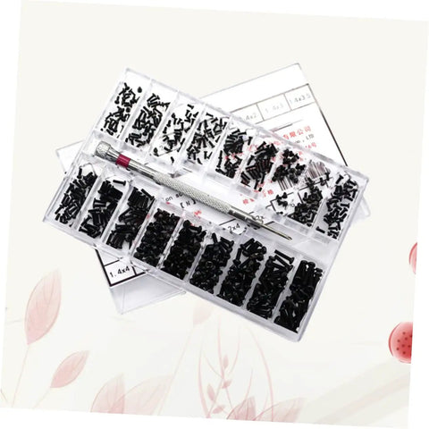 Miniature Countersunk Screw Set With Transparent Storage Case Lightweight Small Screws for glasses, watches, and DIY projects.