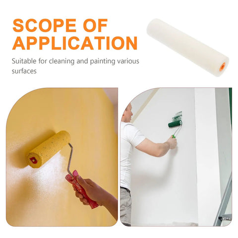 Sweet Ten Piece Sponge Paint Rollers For Super Swift Wall Painting And Killer Coverage A True Game Changer For Home DIY Jobs Quick Touch Ups And Straight Up Effortless Rolling Action Yielding A Smooth Professional Finish in use on yellow wall and painting a white surface.