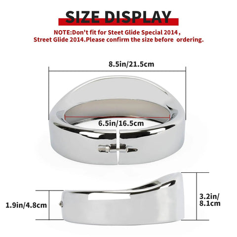 7 Inch Black Headlamp Visor Trim Ring Bezel For Harley Touring size guide with dimensions 8.5in, 6.5in, 1.9in