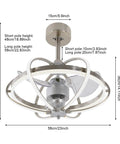 Ceiling Fan Light with Wireless Control 3 Blades Modern Ceiling Mount for showing dimensions and polished metal design.