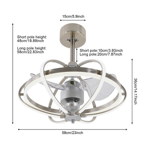 Ceiling Fan with Light and Handheld Controller, 3 Color Temperatures, 6 with dimensions and sleek design.