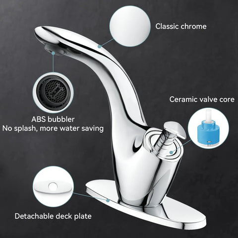 Leaf Type Chrome Bathroom Faucet With Modern Single Handle, Sleek Vanity Sink Tap Includes Pop Up Drain, Deck Plate And Two Supply Lines For A Contemporary, Water Saving Look