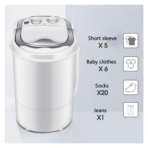 Portable Mini Washing Machine Single Tub Two Kg Capacity Perfect For College Dorms And Small Apartments Featuring Easy Timer Setup For Smooth No Sweat Laundry Days On The Go with visible capacity details.