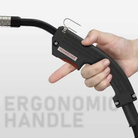 Hand holding 8 Ft Replacement MIG Welding Gun 100A Torch Stinger Pro Grade For Chicago Electric Welder Longer Than OEM with ergonomic handle