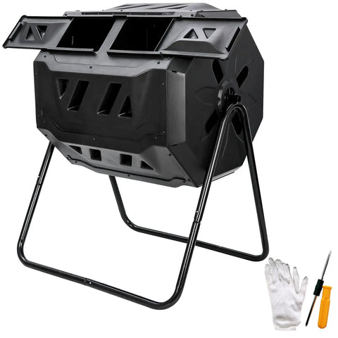 43 Gallon Black Compost Tumbler Dual Rotating Outdoor Garden Bin For Easy Batch Composting In The Backyard Durable Iron and PP Construction