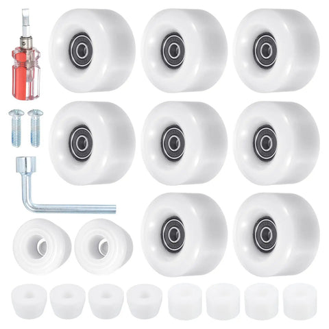 8 Pack Roller Skate Wheels With Bearings Installed For Outdoor Quad Skates 58x32mm 82A White Includes 2 Toe Stoppers Durable PU Construction