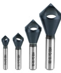 Four Piece Cobalt Countersink Chamfer Tool Set Single End M35 High Speed Steel 90 Degree Cutting Angle Beefy Metalworking Deburring.