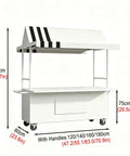Rock Solid Mobile Vendor Cart With Weather Proof Canopy, Heavy Duty Iron Frame Street Food Stall with dimensions and design.