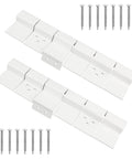 RV Door Hinge Replacement 198295 Hinge Assembly White Two Pack for Entry Door Upgrade, showing two white hinges with screws.