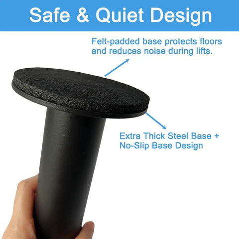 Close-up of Heavy Duty Loading Pin With Carabiner For 2 Inch Olympic Plates showing anti-slip base with felt padding.