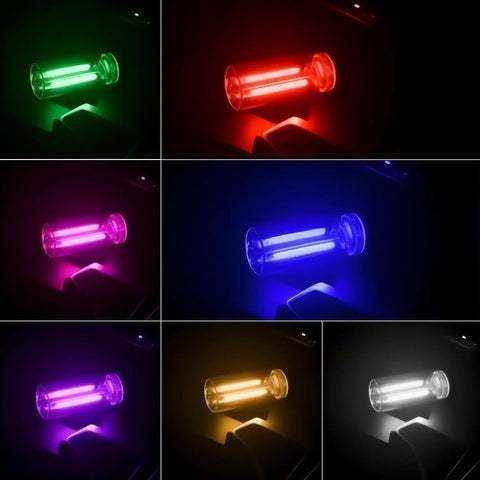 Two Pack USB Car Lights, Touch Dimmable Retro Glass Bottle LED Night Lights showing various colors including blue