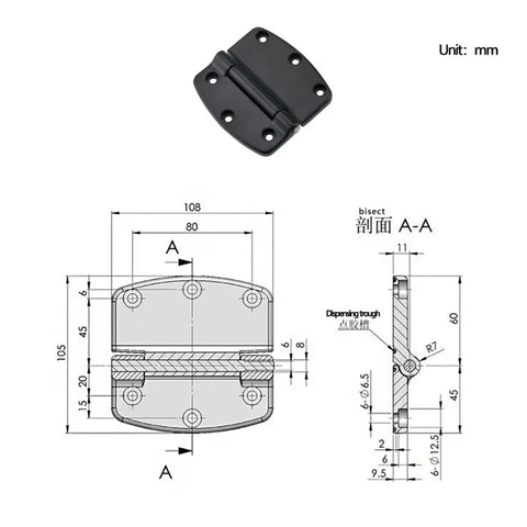 Heavy Duty Exterior Black Carbon Steel Large Hinge For Loading Vehicle Doors One Piece, Rugged Industrial Hardware Door Hinge For Outdoor Use, Weather Resistant, High Strength, Easy Install. black carbon steel hinge with dimensions