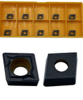 CCMT060204 Indexable Carbide Turning Insert For Lathe And Boring Bar Coated With TiCN Al2O3 For Cast Iron Turning Specially Designed For Stable Cutting 91 HRA Hardness Tough Fibrous Structure 10 Piece Pack Precision Turning, showing 10 inserts in yellow case