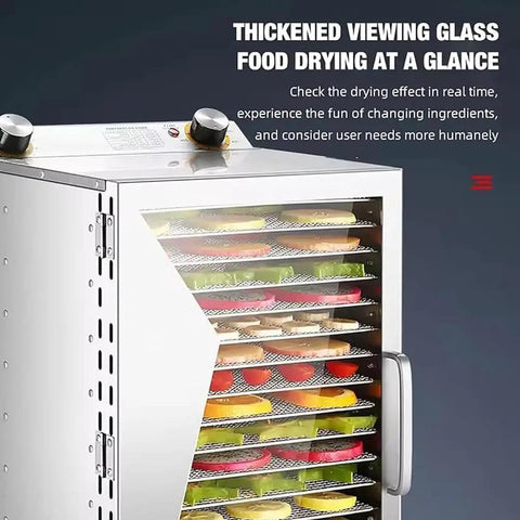 Lock In Fresh Flavors With This Straight Up Electric Food Dehydrator Featuring Six Stackable Trays And Digital Timer, showcasing stacked drying trays with colorful fruits visible.