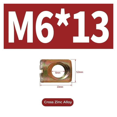 M6 and M8 barrel nut for furniture assembly, cross dowel with horizontal slot, zinc alloy, 10 pieces, easy install and tighten