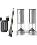 Touch Activated Automatic Electric Spice Grinder With Soft Glow LED Light Salt And Pepper Mill For Kitchen Countertop with USB and brush.