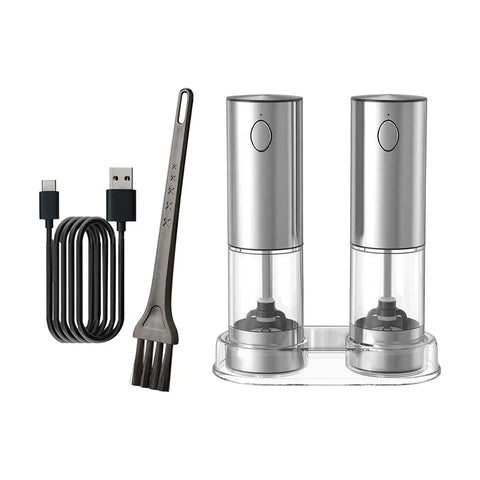 Touch Activated Automatic Electric Spice Grinder With Soft Glow LED Light Salt And Pepper Mill For Kitchen Countertop with USB and brush.