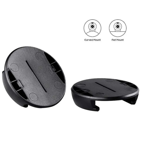 Quick Release Flat And Curved Surface Camera Mount With Strong Adhesive Base showing flat and curved mounts in black.