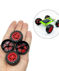 20 Pack Toy Car Wheels With 10 Metal Axles For RC Cars And DIY Bots, Red Plastic Wheels 30mm Dia, held in hand