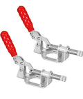 Two Pack Toggle Clamp Set With 300 Lb Holding Power, Quick Release Push Pull Clamp, silver clamps with red handles