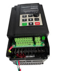 Front view of 5 HP VFD for single-phase 120V power to 220 to 240V three-phase motors with 50 to 60 Hz support VF and vector control