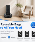 Three Pack Reusable Vacuum Bags For Roomba I Series J Series S Series Clean Base Compatible, 3-pack shown with Roomba dock