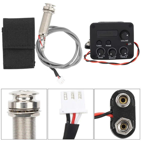 Three Band EQ Preamp Guitar Pickup System With LCD Display Piezo Pickup Volume Bass Middle Treble Knobs Easy To Use Auto