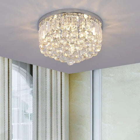 Lit Crystal Raindrop Chandelier Flush Mount Ceiling Light With G9 Base Modern K9 Crystal Beads Chrome Finish 11x16 Inch