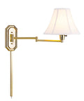 Polished Brass Wall Swing Arm Lamp With Off White Fabric Shade Delivers Classic Vibe And Traditional Style 15 Inch Height 25 Inch Width
