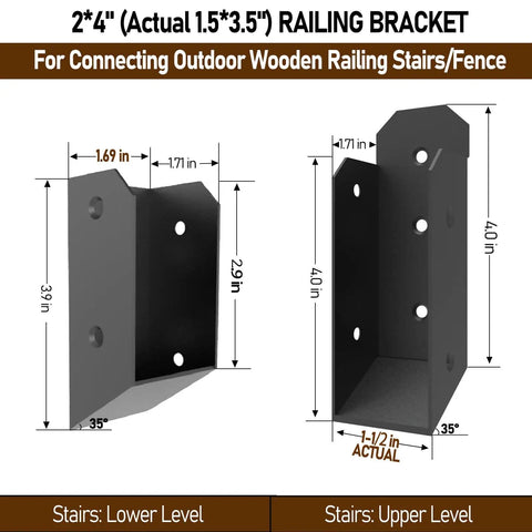 Four Pairs 35 Degree Stair Angle Deck Railing Connectors Made From 201 Stainless Steel Brackets Fits 2x4 Railing And Wood Posts For Easy Handrail Installation