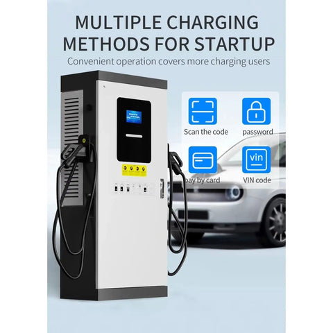 High Power 120KW DC Fast EV Charger For Commercial Use With Dual CCS Connectors Level 3 Charging Station showcasing interface options.