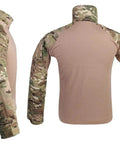 Built Tough Multicam Combat Pants With Padded Knees And Ten Spacious Tactical Pockets Breathable Cotton Polyester Blend Bdu Rig For Paintball Wargames And Backyard Shooters - Tactical shirt view from front and back.