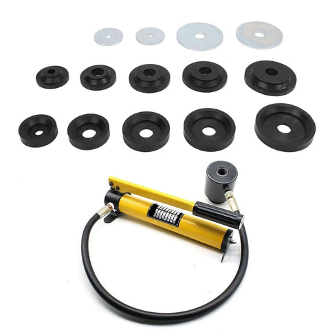 Sheet Metal Dimple Die Set 14 Pc Backing Disc Kit for Harbor Hydraulic Punch Driver with carbon steel flared hole dies