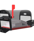 Oasis 360 Locking Parcel Mailbox With Two Access Doors, X Large Rubbed Bronze Finish, open showing mail inside.