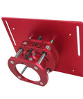 Aluminum Router Table Lift Kit With Knucklehead Proof Calibration And Reinforced Insert Plate Base showing red bracket and adjustments.