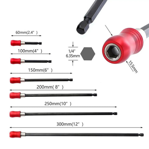 Image of Sturdy Stainless Steel Drill Extension Rod Holder showcasing different lengths with rust resistant feature.