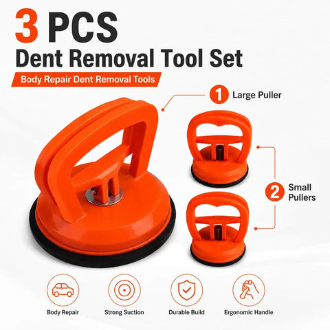 2026 Upgraded Car Dent Repair Kit, 3 Pack Dent Puller Set, Beefed Up Heavy Duty Paintless Dent Removal Tools For Your Car Body, Glass Lifting, Tile Pulling, Sheet Metal And Moving Objects, orange large and small pullers