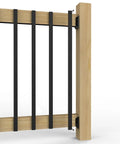 101 Pack Stainless Steel Deck Balusters 36-Inch Black Side Mount Railing With End Caps and Screws against wood post