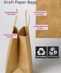 Extra Large Kraft Paper Bags With Handles 14x10x16 Inches Pack Of 200 Heavy Duty Brown Shopping Bags showing reinforced handles.