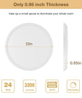 Ultra Slim 12 Inch LED Ceiling Light Panel Flush Mount Dimmable 3000K 4500K 6000K CCT Low Profile 24W Flat Surface Mount Fixture dimensions