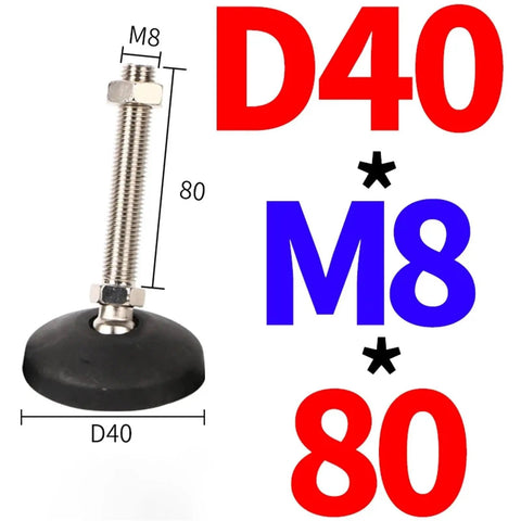 Adjustable Leveling Feet With Nylon Handle And Stainless Steel Screw For Built Tough Furniture And Equipment 40 To 60mm Base Diameter M8 To M12 Thread 50 To 150mm Bolt Length Durable Corrosion Resistant, M8 D40 adjustable foot