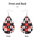 Dope Poker Suit Dangle Drop Earrings Featuring Bold Grid Card Pattern Silver Plated Hooks Lightweight Acrylic Teardrops Hypoallergenic Casual Daily Bling That Slays Your Look, showing front and back views.