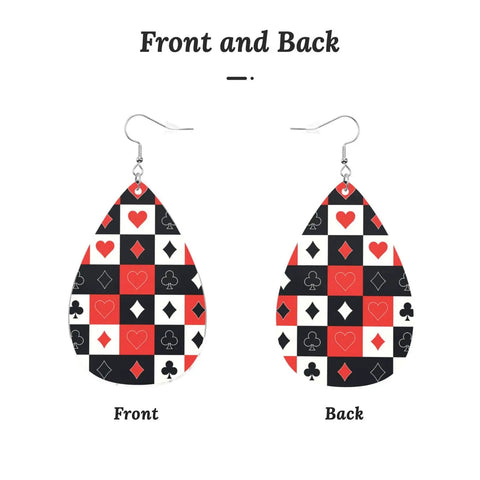 Dope Poker Suit Dangle Drop Earrings Featuring Bold Grid Card Pattern Silver Plated Hooks Lightweight Acrylic Teardrops Hypoallergenic Casual Daily Bling That Slays Your Look, showing front and back views.