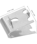 Close-up of stainless steel refrigerator shelf clip showing dimensions for efficient space utilization and quick install.