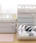 Sweet Hot Pink PP Underwear Storage Bin With Write On Lid, arranged with bras and small items, fits under beds and in drawers.