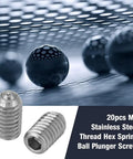 20 Piece M6 Stainless Steel Spring Ball Point Grub Screws Hex Drive Adjustable Wave Ball Plunger Stop Screw displayed with other ball plungers.