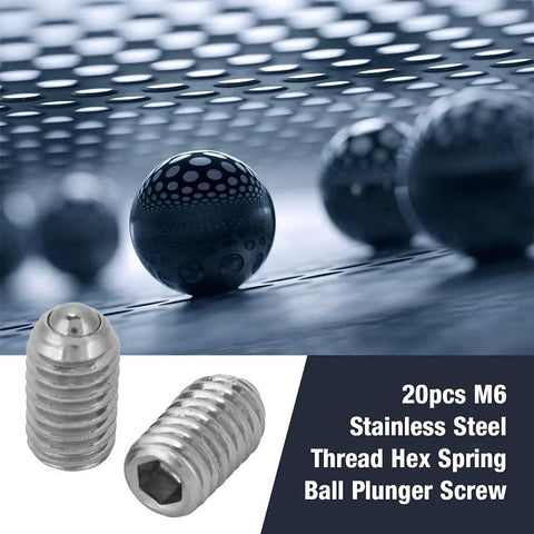 Zero Hassle M6x10 Spring Ball Plunger Screws Twenty Piece Set Premium Stainless Steel with hex key for precision jigs.