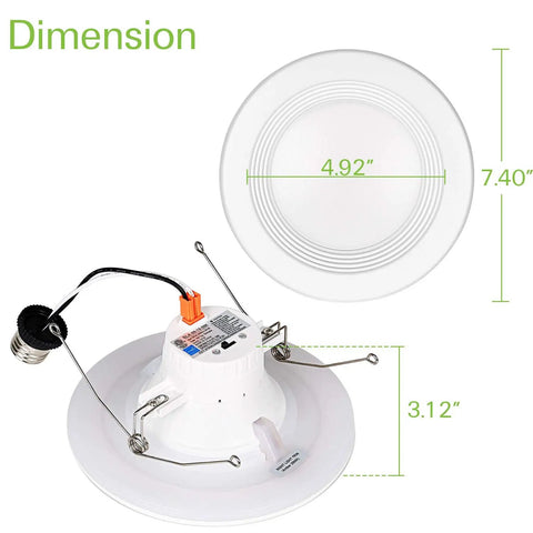 Dimensions of the 12 Pack Lit 5/6 Inch LED Recessed Can Lights With Night Light, 1100 Lumens, Retrofit Can Lighting shown